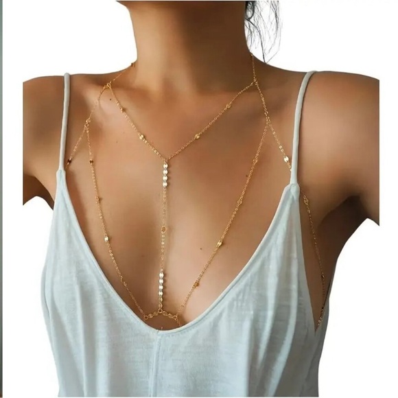 18k Gold plated Sexy Layered Body Chain  Harness Necklace Women Bikini Dress new - Picture 2 of 6
